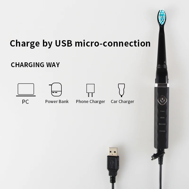 Поп Электрический Зубная щётка Sonic Водонепроницаемый Портативный USB сменная