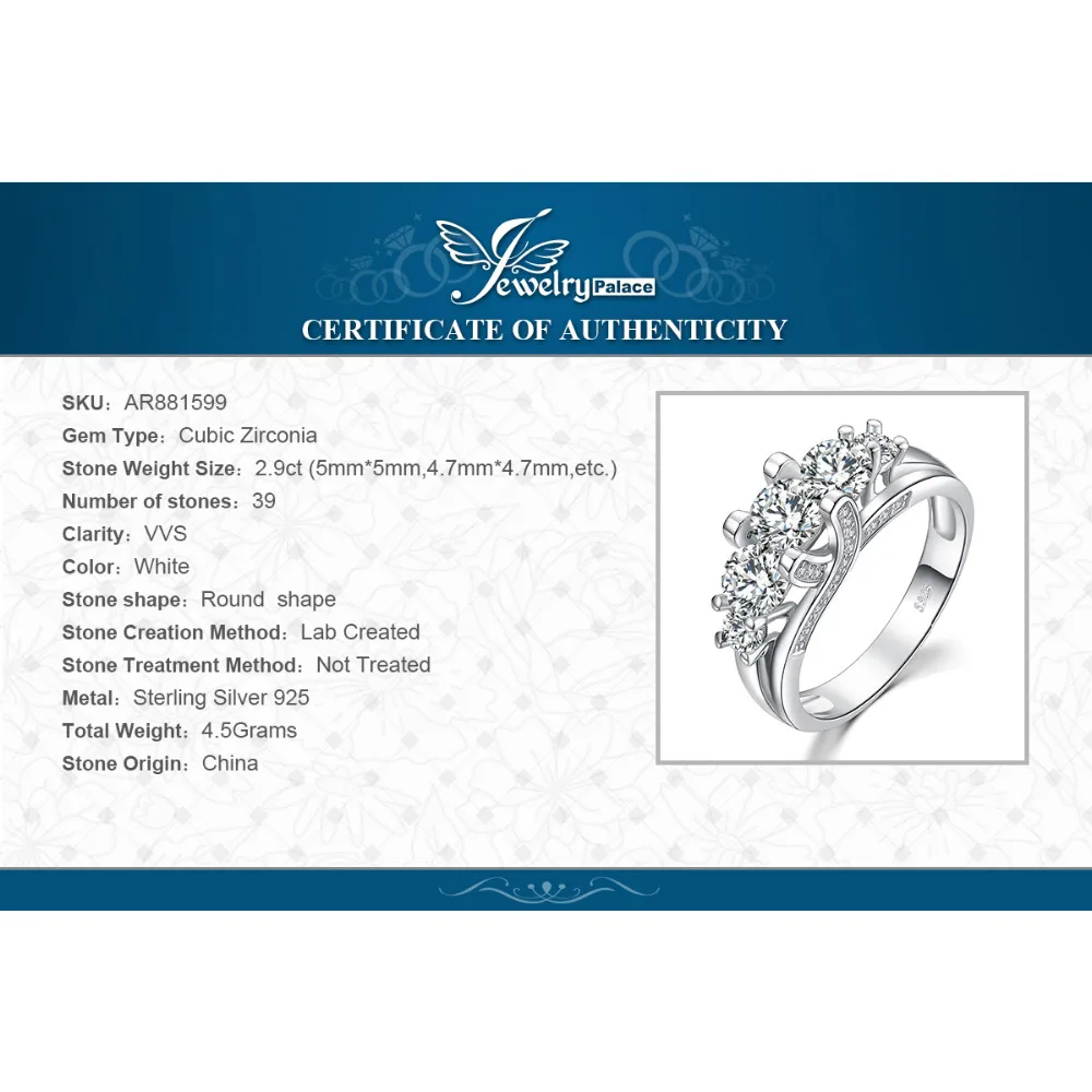 JewelryPalace Винтаж 3 камня 2.8ct кубического циркония свадебные Обручение кольцо