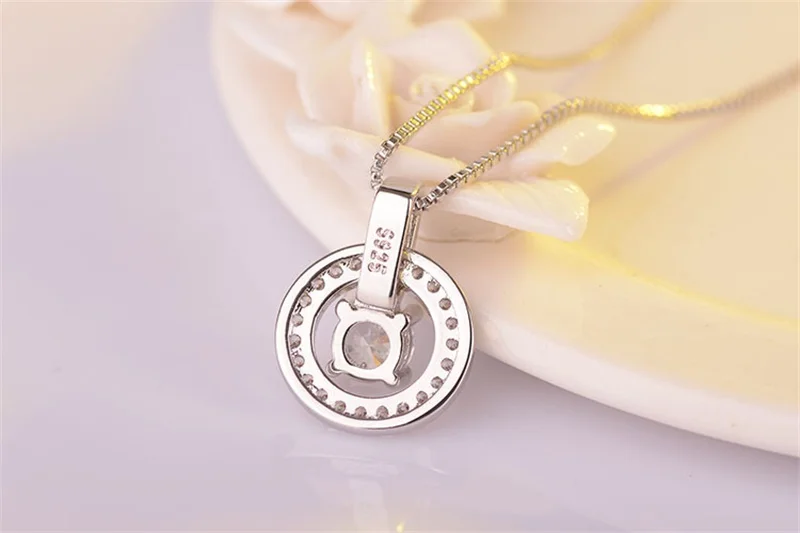 LMNZB стерлингового серебра 925 круглый кристалл кулон Цепочки и ожерелья Полный CZ Циркон Сеть ювелирных для Для женщин подарок LDZ223