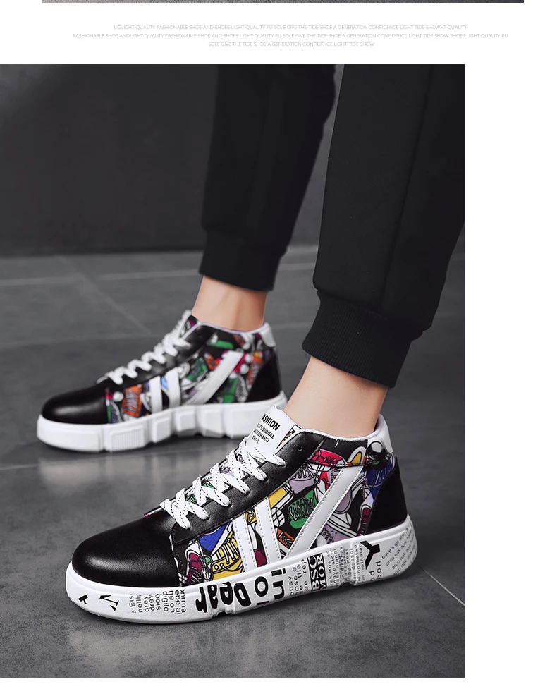 TYDZSMT Graffiti Sneakers Autumn Winter High Top Lover Shoes PU Woman Sneakers White Shoes Plus Size Zapatos De Mujer
