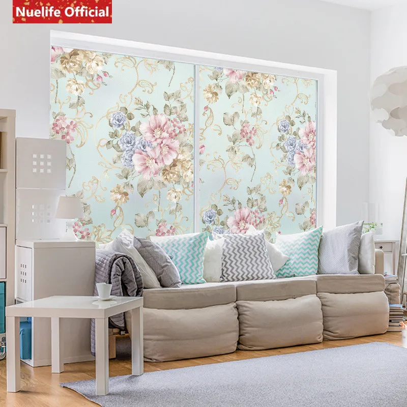 European color peony pattern electrostatic frosted glass film living room bedroom wedding sliding door wardrobe | Дом и сад