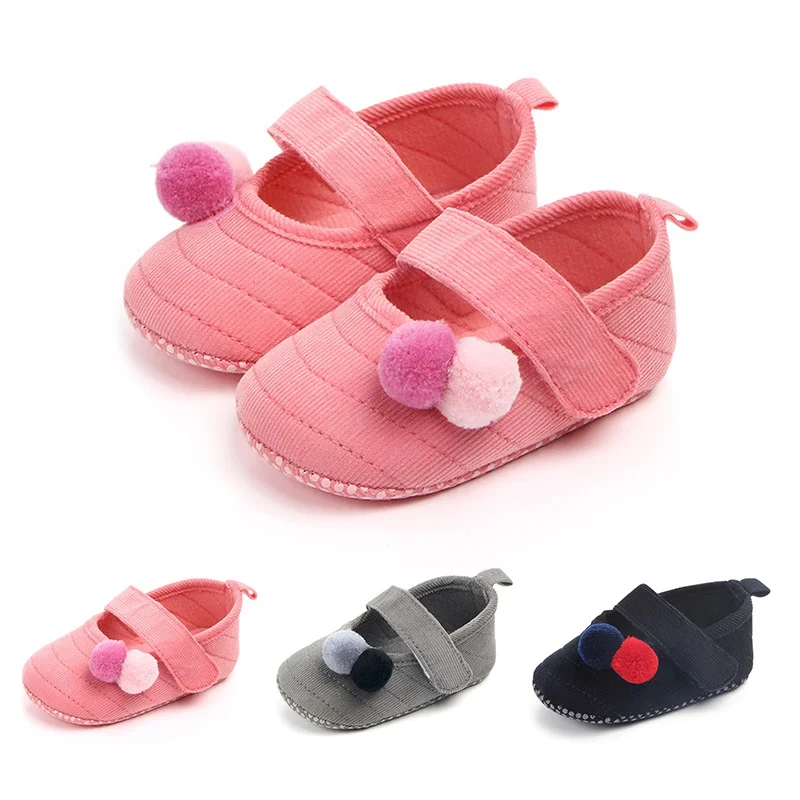 

Lovely Hair Ball Baby Girl Shoes Suede Leather First Walker Moccasins Newborn Mary Jane Soft Sole Crib Shoes