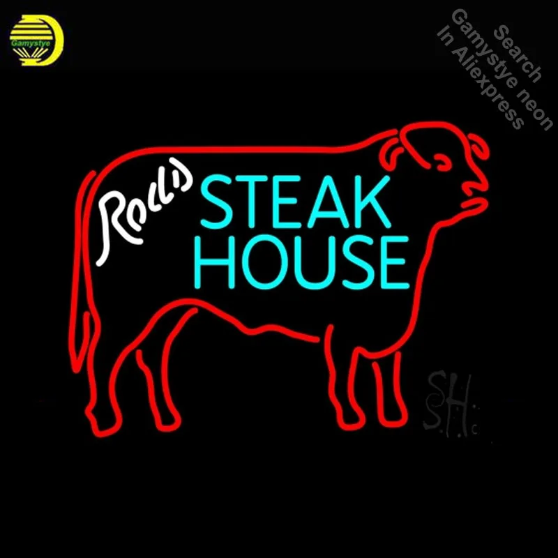 

Неоновая вывеска для Steakhouse с логотипом коровы неоновая лампочка вывеска ручная работа Настоящая стеклянная трубка для ресторана окон Прямая поставка неоновые лампочки для бара