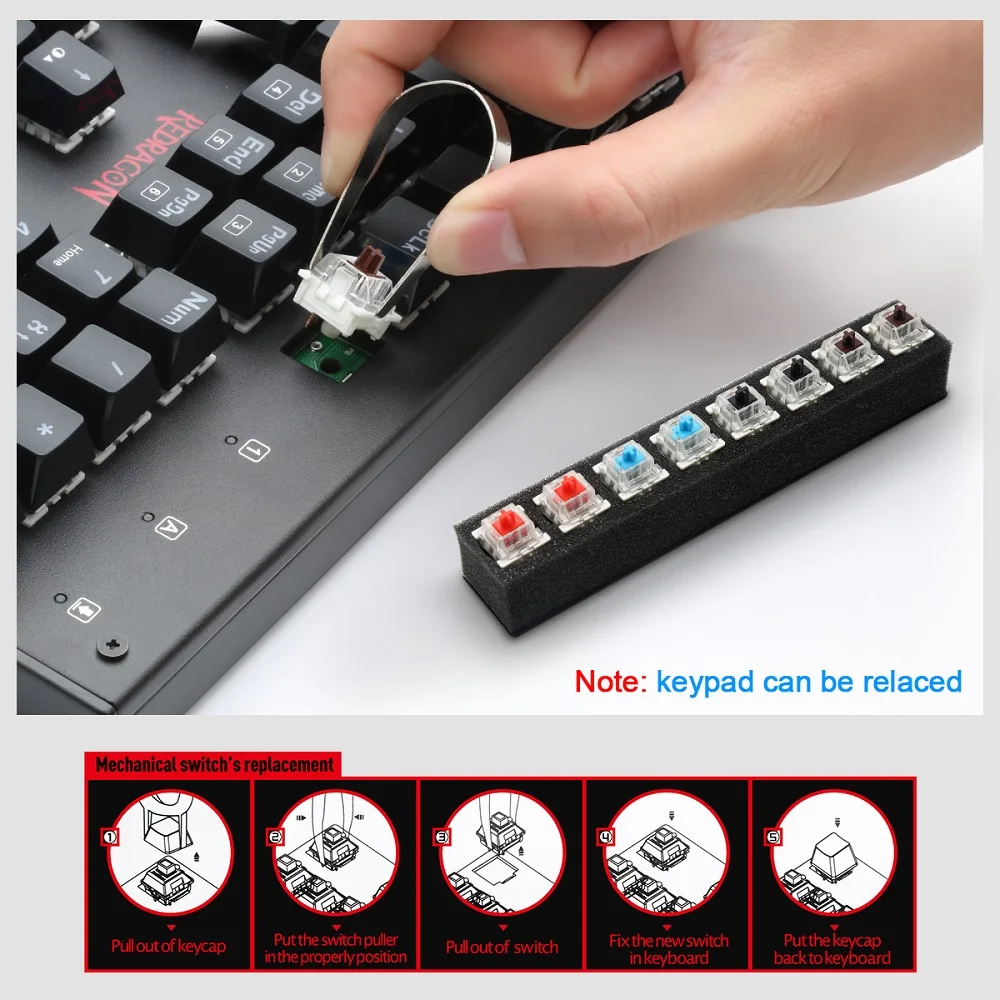 Redragon K551 Радужная USB Механическая игровая клавиатура синий переключатель DIY 104