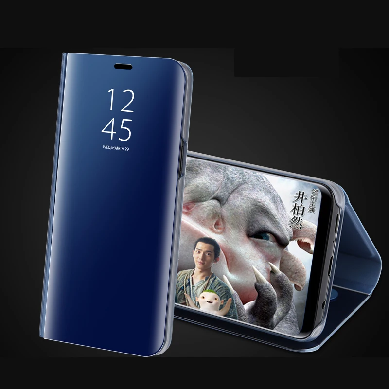 Clear View гальваническим Зеркало флип чехол для Samsung S9 S8 плюс S6 S7 край Примечание 5 8 A5