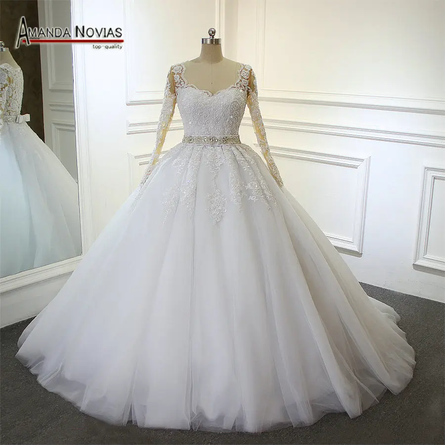 2018 полностью кружевные Блестящие Свадебные платья с бисером Пышное Бальное