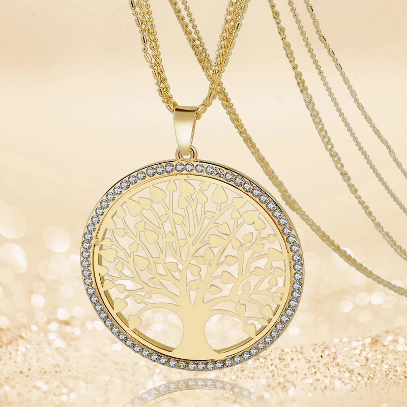 Длинное ожерелье LongWay с деревом жизни золотого цвета для женщин винтажное