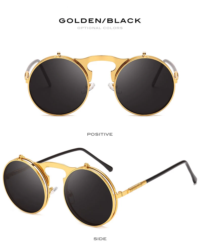 Steampunk Sunglasses Round Metal Sunglass Women Style Retro Flip Circular Double Metal Sun Glasses Men