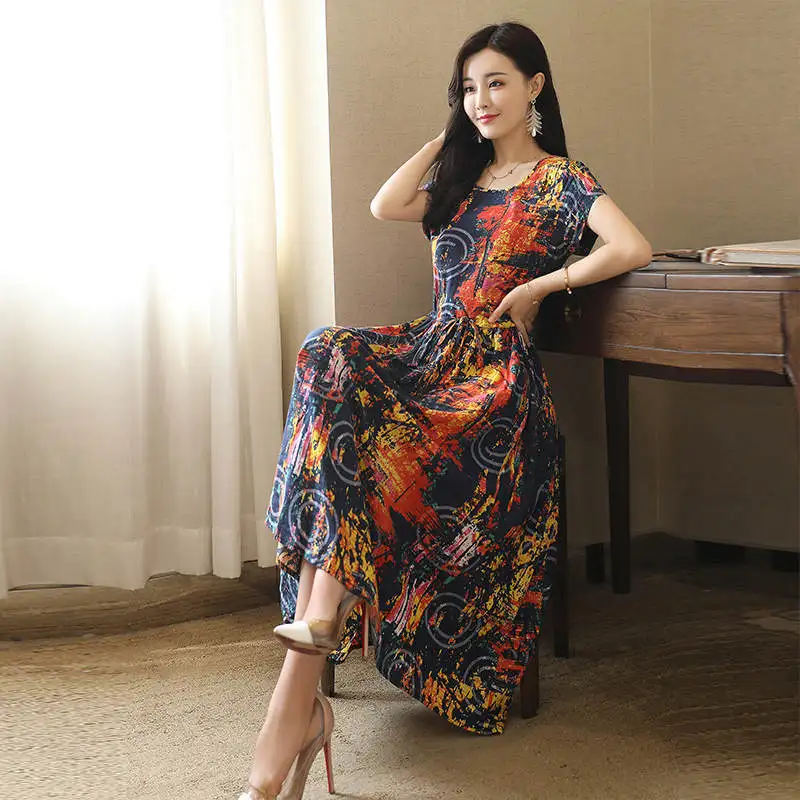 Новый хлопково-льняные с цветочным принтом летнее платье Для женщин Vestidos