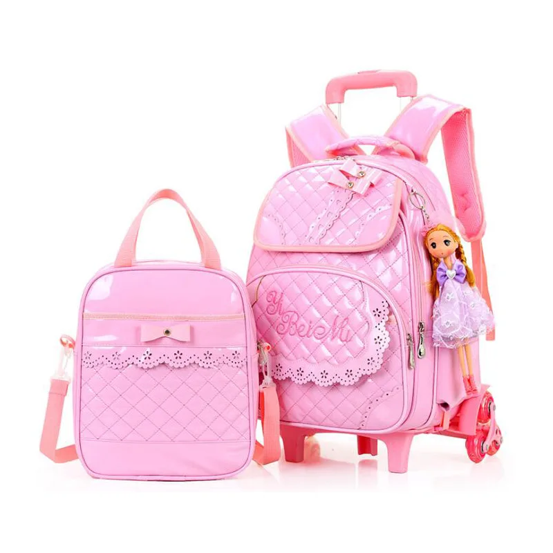 Школьный ранец с 3 колесами для девочек детский школьный рюкзак рисунком банта из