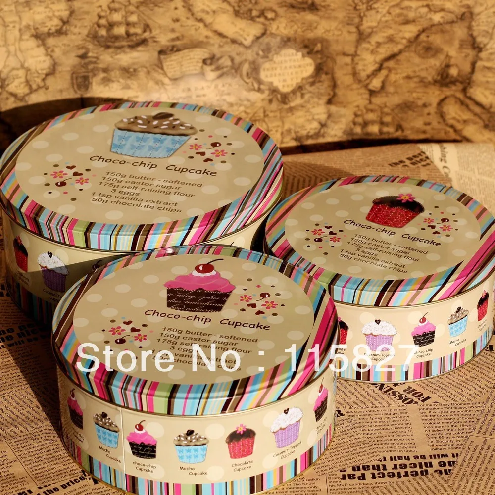 Большой размер 3 шт choco chip чехол для хранения торта и печенья круглая жестяная