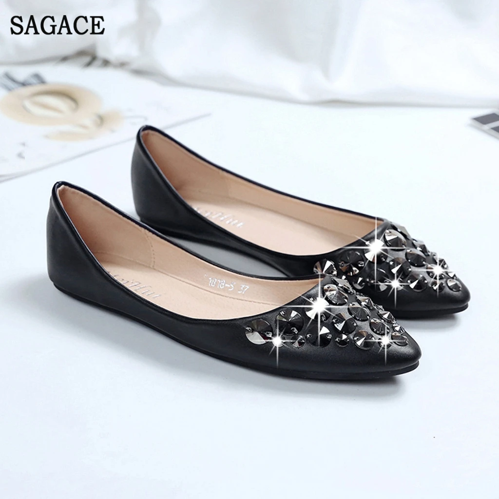 SAGACE женские модные повседневные лоферы на плоской подошве со стразами Рабочая