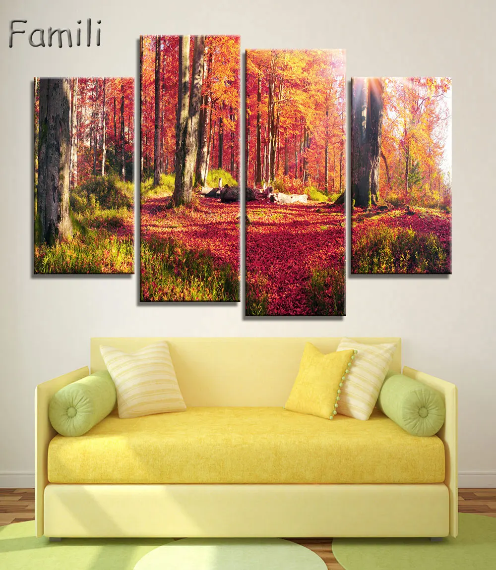Картина на холсте с осенним пейзажем деревом 4 шт.|picture for living room|wall picturescanvas painting |