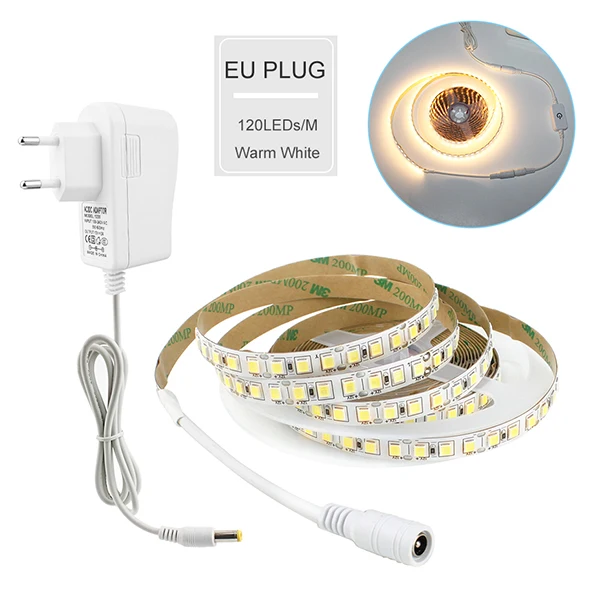 600led Warm White EU Сенсорный выключатель с регулируемой яркостью 4040 SMD Светодиодная лента 12 В 5 м 110 В 220 В светодиодный гибкий светильник, Диодная лента, светодиодный светильник под шкаф, Кухонный Светильник - Испускаемый цвет: 600led Warm White EU