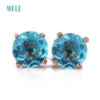 mele natural deep blue topaz silver earring round 6mm6mm tiny but exquisite ocean blue fashion and popular womens jewelry