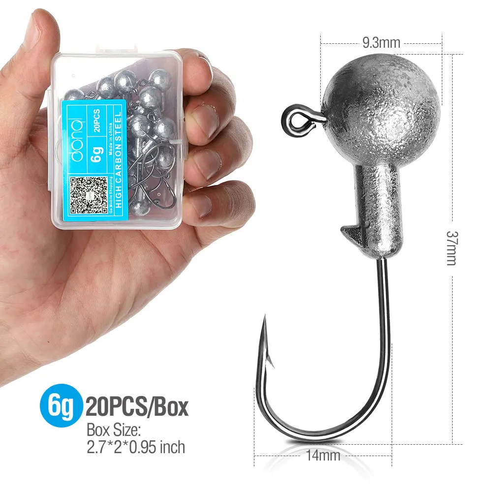 6g DONQL 20 шт./кор. приманка со свинцовым рыболовный крючок кривошипно Jig Head крючок для карпа, приманки для рыбалки, мягкие, червь 1-20 г рыболовные снасти аксессуары - Цвет: 6g