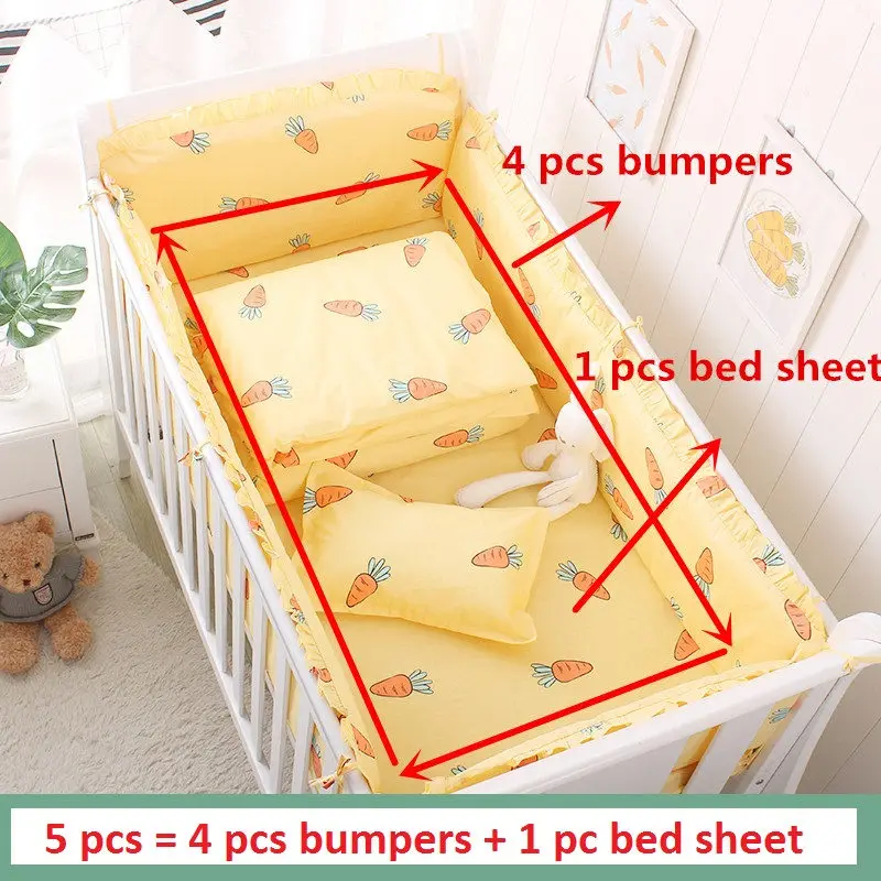 Newborn Crib Bedding Set 5pcs Bed Linen 100% Cotton Baby Cot Include Sheet Bumpers With Filling 8 sizes | Мать и ребенок
