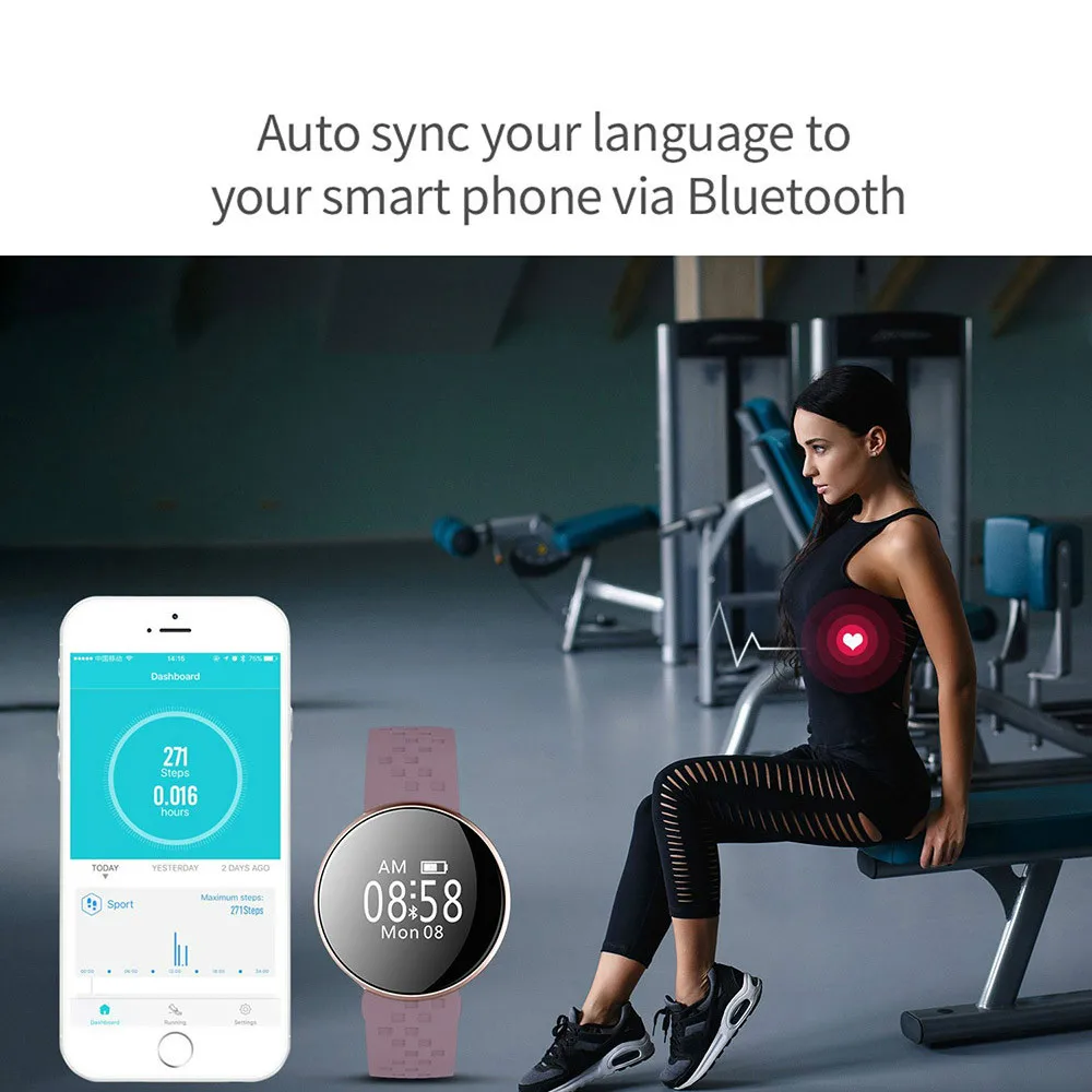 Для женщин модные часы Smart Watch для IOS Android с Фитнес мониторинг сна IP67