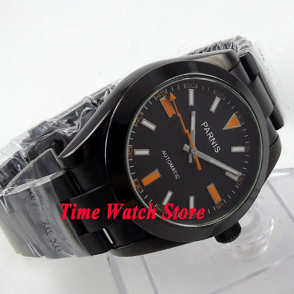 Parnis Sapphire Glass Automatic Men's Watch Miyota 8215 Black Dial Luminous Flash Hand PVD Coated 40mm relogio masculino | Наручные