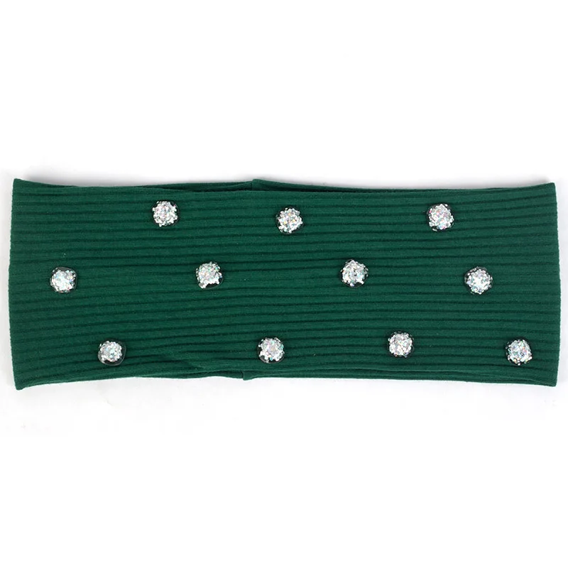Green Silver Новая модная женская головная повязка, Повседневная смола, блестки для волос, аксессуары для девочек, Женская ребристая повязка для волос, ручная работа, хлопок, эластичная DZ758 - Цвет: Green Silver