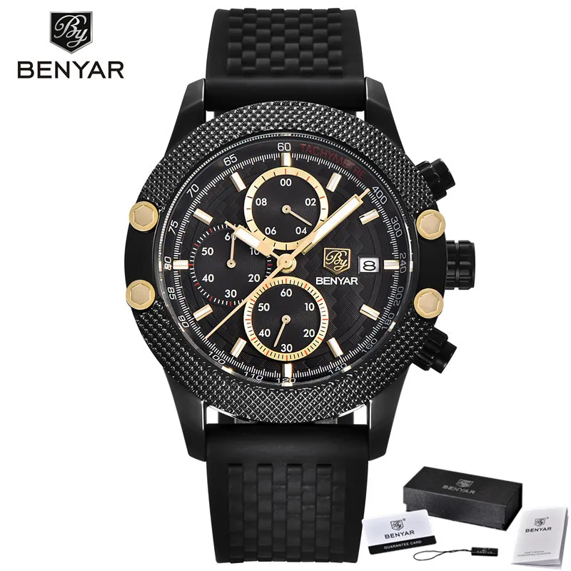 BY510901 with box BENYAR, мужские часы с хронографом, водонепроницаемые, спортивные, нержавеющая сталь, мужские наручные часы, лучший бренд, Роскошные, военные, армейские, мужские часы, 5109 - Цвет: BY510901 with box