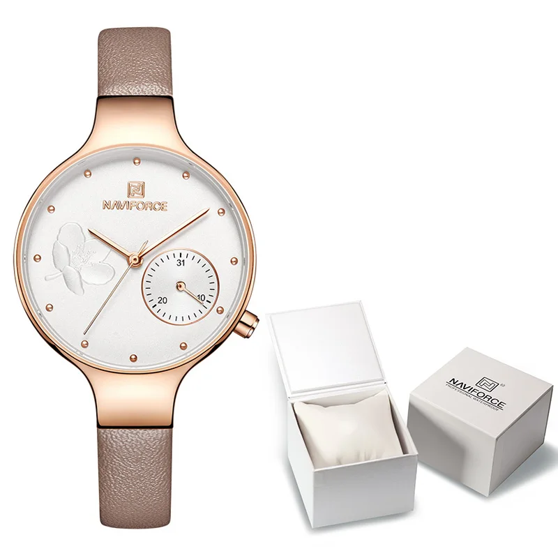 Rose Gold-Box-W NAVIFORCE женские часы лучший бренд класса люкс Модные женские кварцевые наручные часы женские кожаные водонепроницаемые часы девушка Relogio Feminino - Цвет: Rose Gold-Box-W