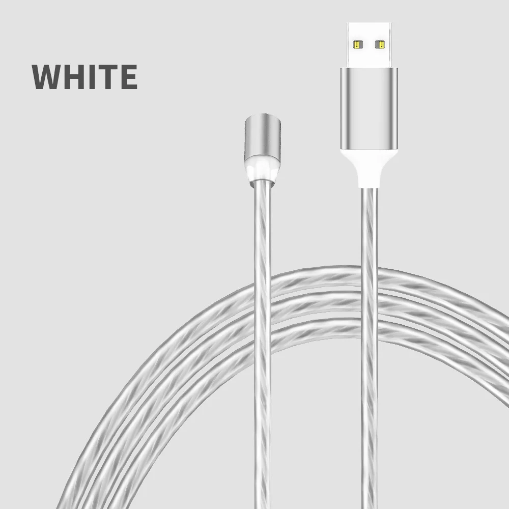 KISSCASE светодиодный магнитный Micro USB кабель для iPhone X XS MAX XR type-C кабель магнитное зарядное устройство для samsung S10 S9 S8 кабели адаптера - Цвет: White