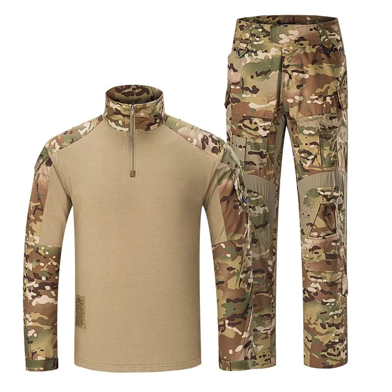 Camo НОВЫЕ комплекты военной одежды, Мужская тактическая форма, БДУ, армейский боевой костюм, комплекты, камуфляжные Футболки с длинным рукавом, рабочие брюки-е - Цвет: Camo