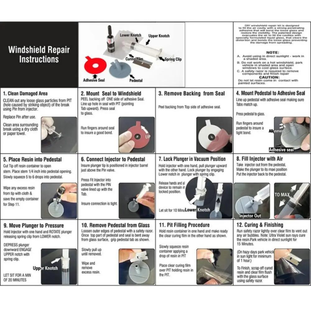 

Car Windshield Repair Kit DIY Windscreen Fix Cracks Window Glass Scratches Restore Tool
