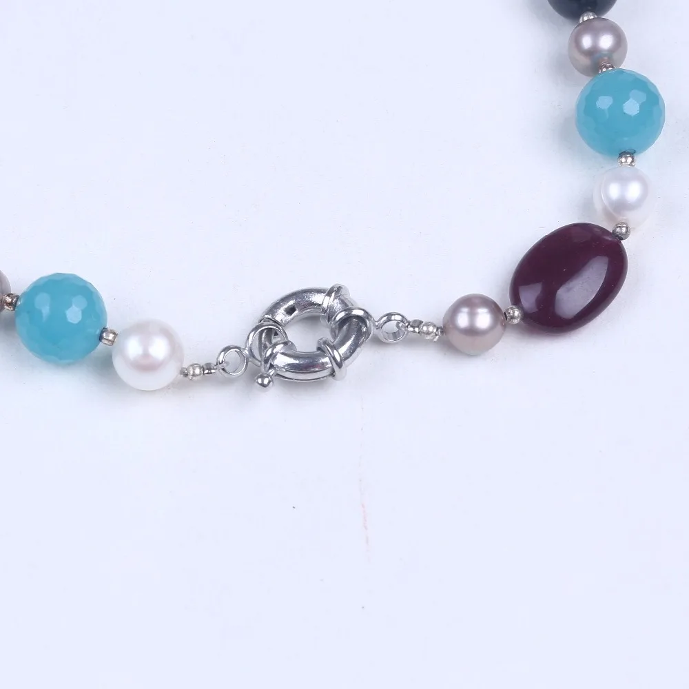 Ожерелье из пресноводного жемчуга с белым и серебряным камнем|necklace with|freshwater pearl