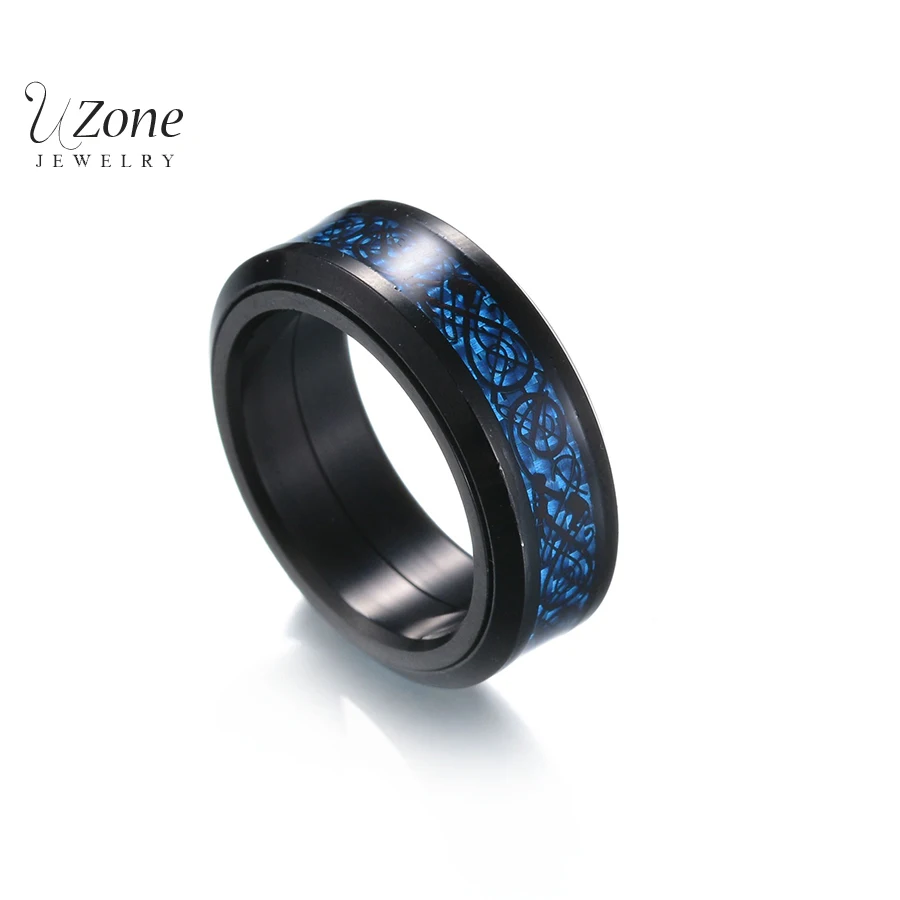 Кольцо на палец из нержавеющей стали с синим и черным драконом|finger ring|ring of powerbrand