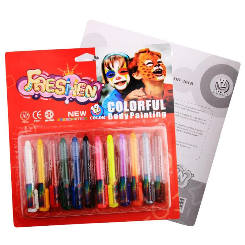 

12 Colors Face Painting Pencils Splicing Structure Face Paint Crayon Christmas Body Painting Pen Stick For Children Party Makeup