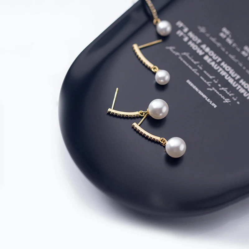 Женские серьги с белым жемчугом геометрические из стерлингового серебра 925 пробы