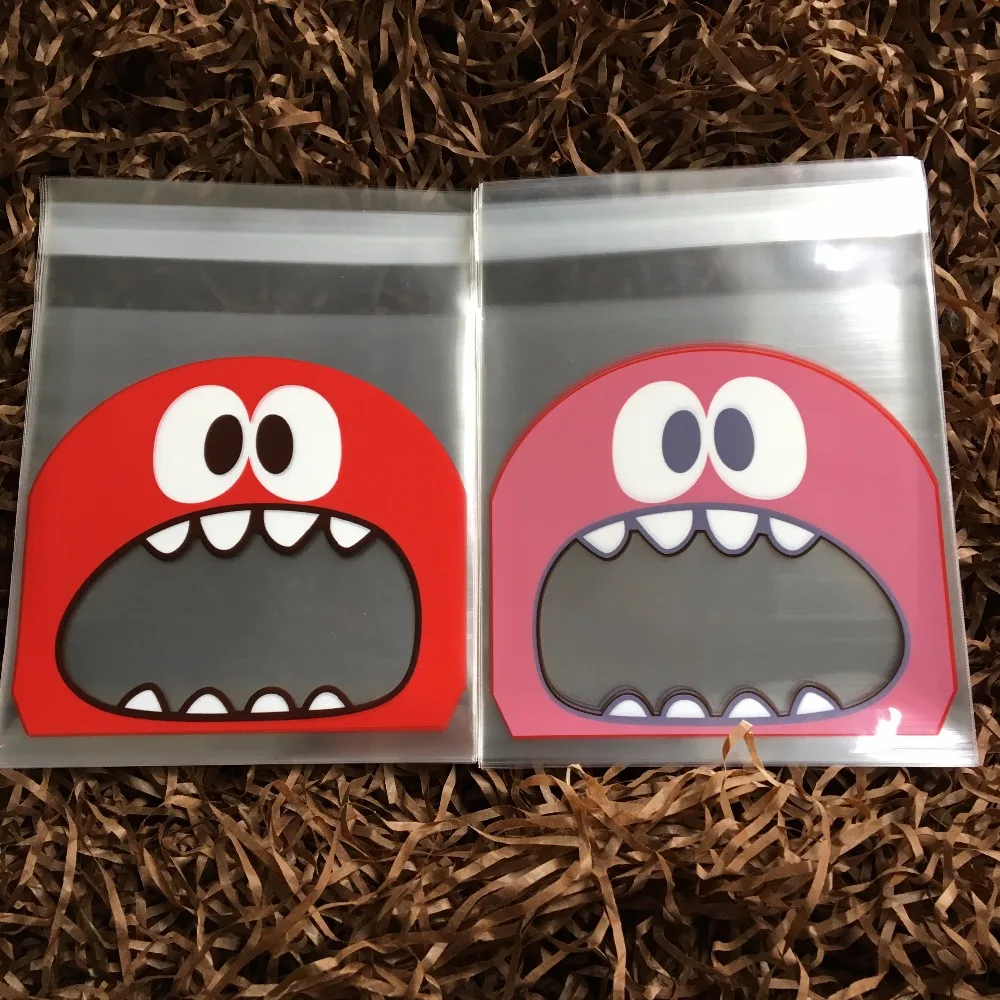 100 шт./лот красный маленький монстр конфеты печенья мешки самоклеющиеся