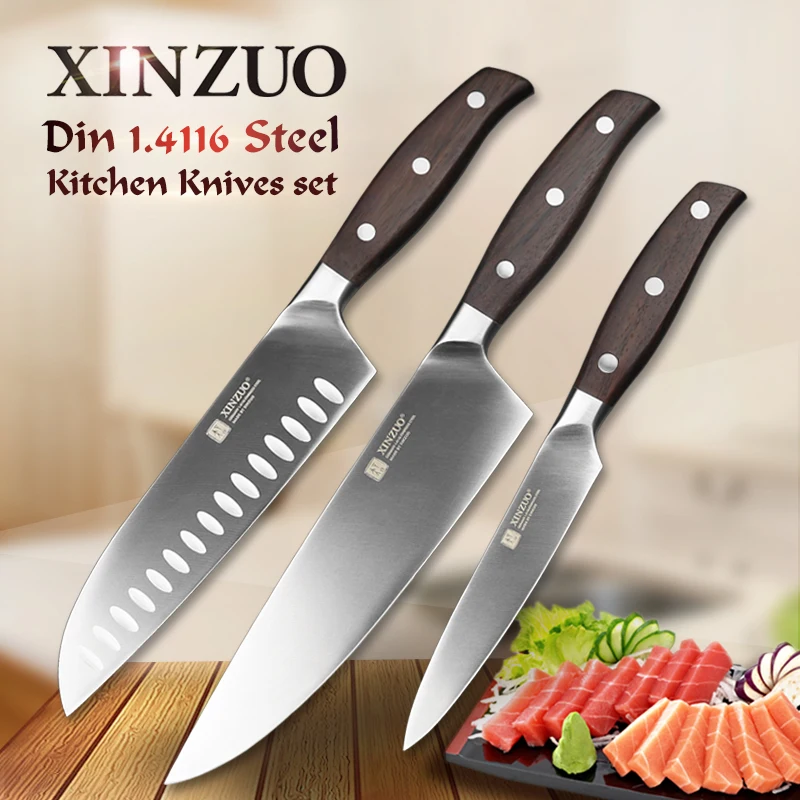 XINZUO, кухонные инструменты, 3 шт., набор кухонных ножей, универсальный нож шеф-повара Satoku, немецкая бритва из нержавеющей стали 1,4116, острые кухонные инструменты