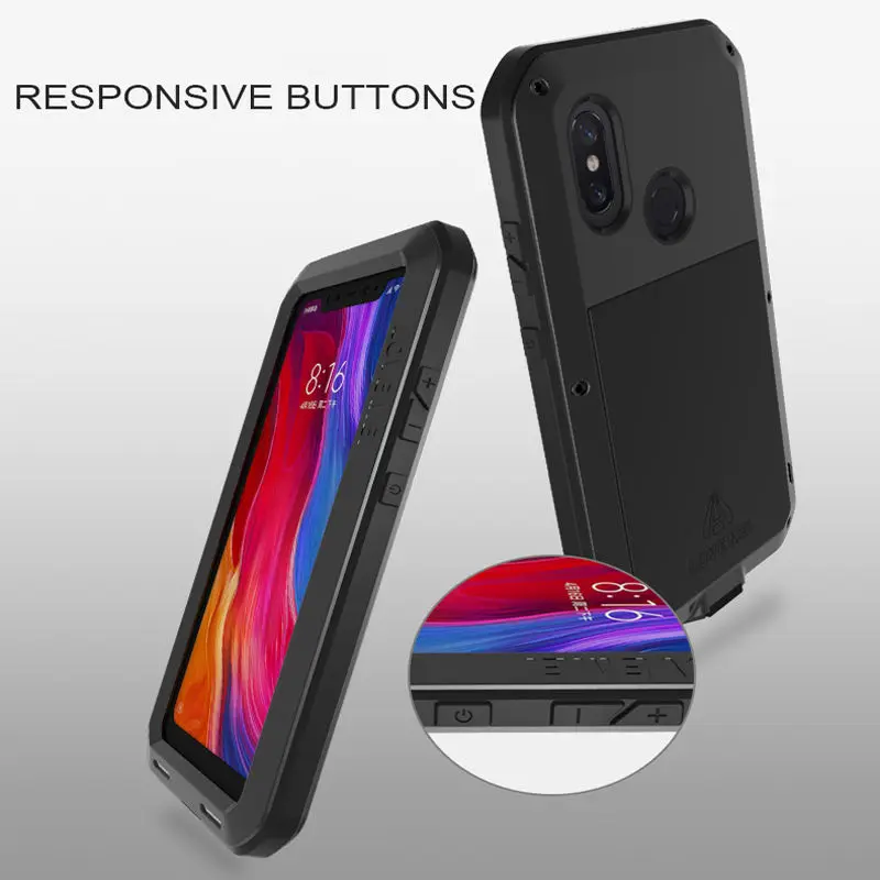 Luxury Full Body Protective Metal Armor Case For Xiaomi Mi 8 Mi8 +Gorilla Glass Rugged Heavy Duty Shockproof |