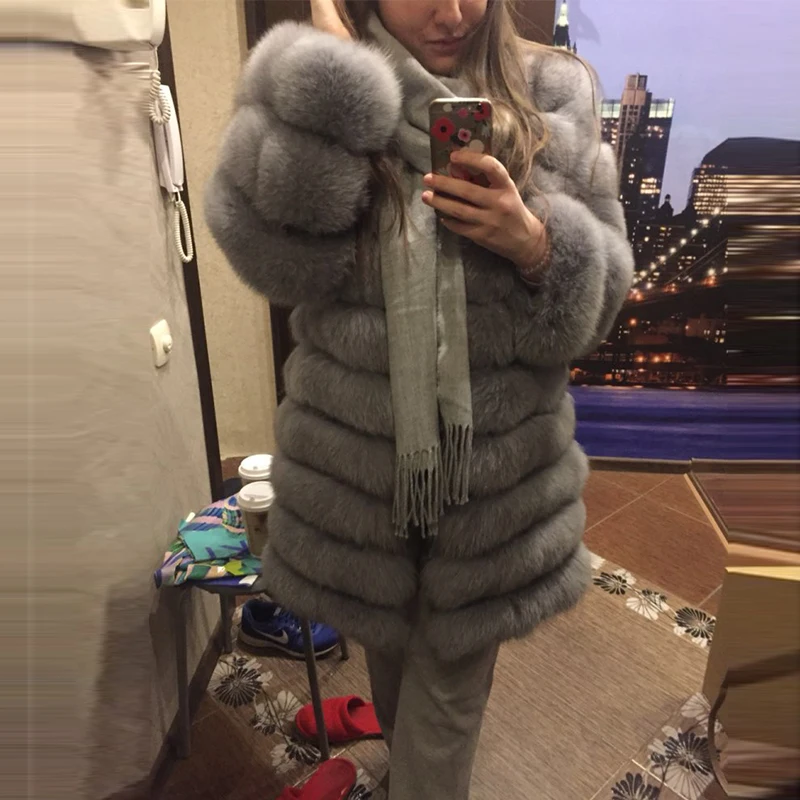 Модное женское пальто из натурального меха зимняя меховая куртка 90 см длинная