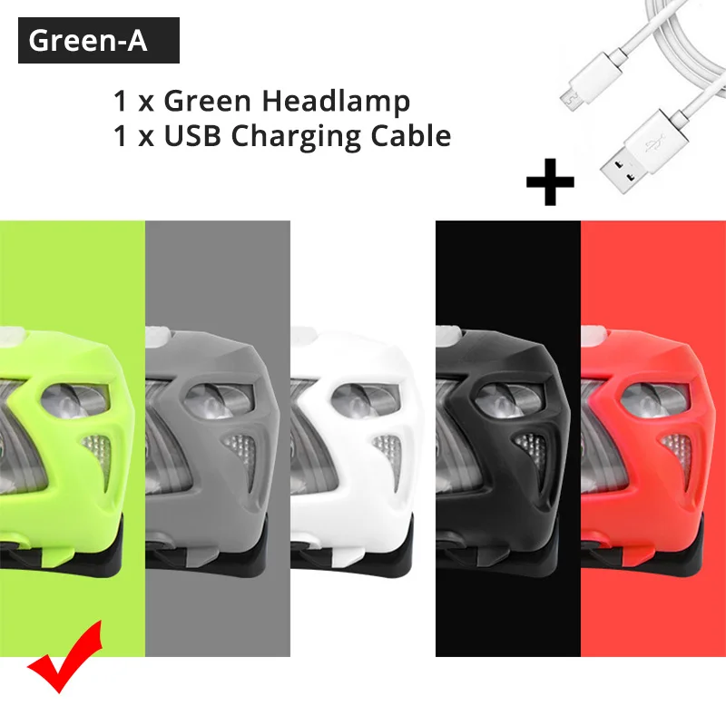 Green-A USB Перезаряжаемый светодиодный налобный фонарь сенсорный переключатель 6 светильник ing режимов белый светильник+ красный светильник для ночной рыбалки, кемпинга, приключений и т. д - Испускаемый цвет: Green-A