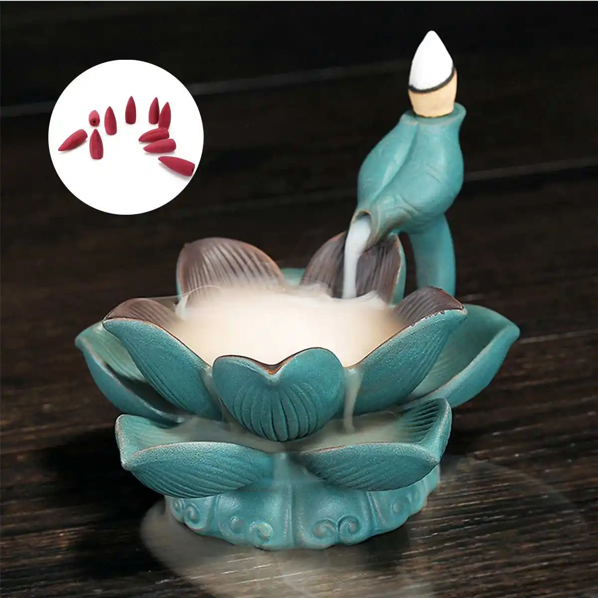 B 4 Style Ceramics LED Flower Ceramic Backflow Waterfall Smoke Incense Burner Censer Holder Yoga Burners Fountain Home Decorate - Цвет: B
