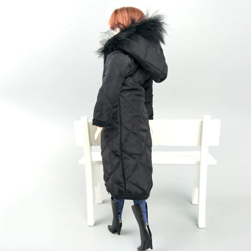 Black Winter Wear Long Coat for Barbie Doll Outfits Clothes Dress Parka For 1/6 BJD Doll Jacket 1:6 Dolls Accessories Kids Toy