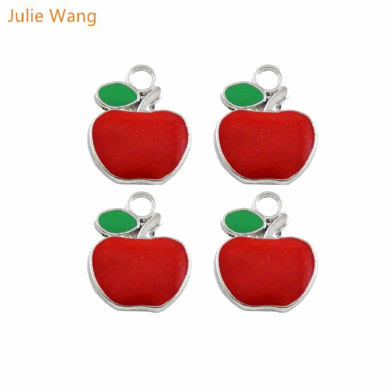 Julie Wang 40 шт. милые эмалевые подвески из сплава в форме яблока-кулоны для
