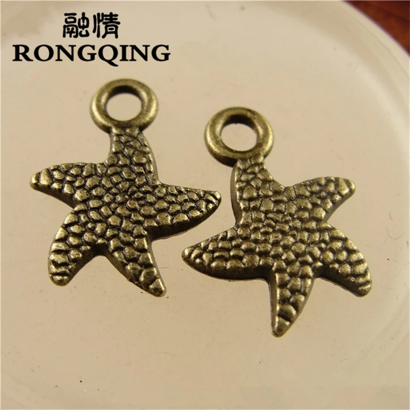 

RONGQING 12*17MM Tiny Starfish Charms Pendant 100pcs/lot Ocean Animal Charms for Jewelry DIY