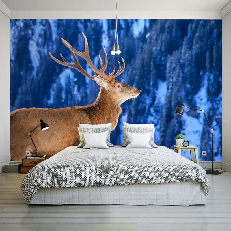 Пользовательские настенные росписи современные 3D стерео лося леса пейзаж обои
