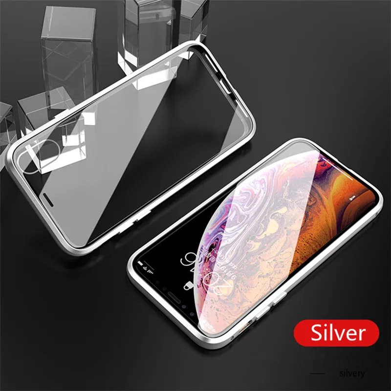 Silver Роскошный двухсторонний передний Прозрачный металлический магнитный чехол для samsung Galaxy A10 A20 A30 A50 A60 A70 360 ° - Цвет: Silver