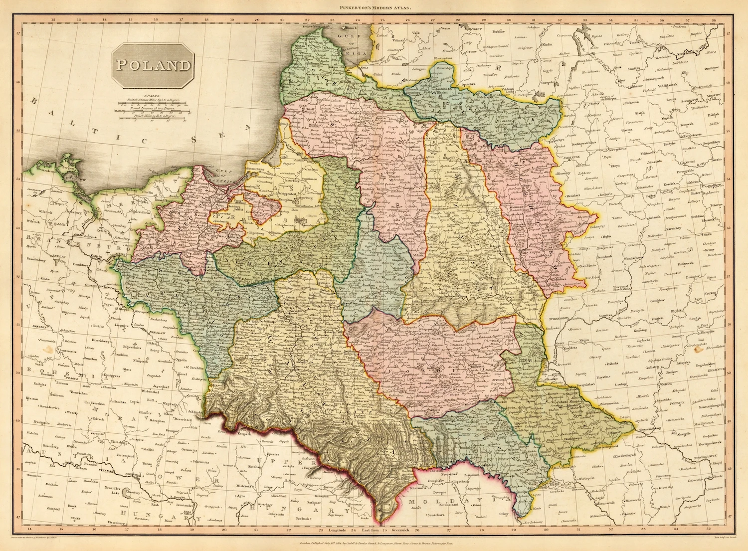 Vintage Map Poster John Pinkerton - Poland (1815) Classic Canvas Paintings Wall Posters Stickers Home Decor Gift | Дом и сад