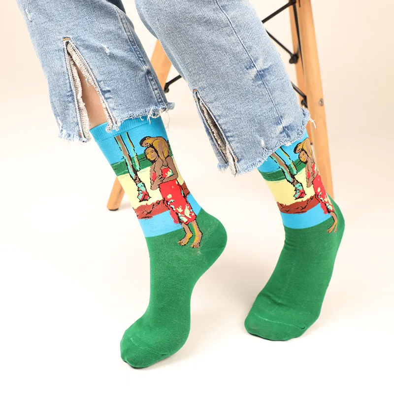 Носки в стиле Харадзюку Van Gogh хлопковые женские и мужские короткие носки с