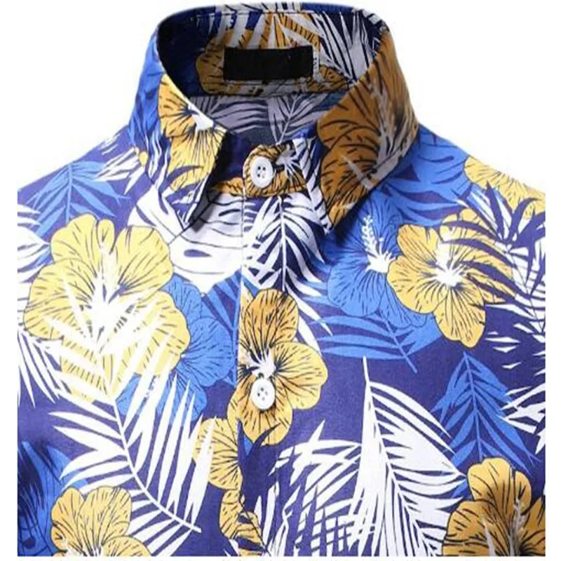

High-quality men's fashion personality feather print square collar long-sleeve men's shirt in summer 2019
