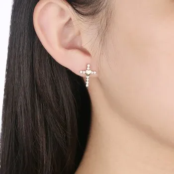 Модные золотые Цвет AAA кубического циркония Крест Серьги-гвоздики Интимные