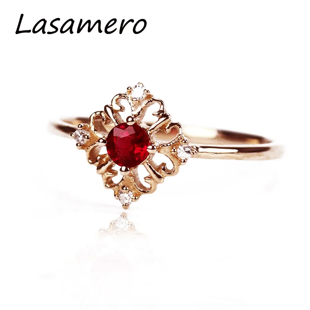 Женские обручальные кольца LASAMERO из розового золота 18 К с круглой огранкой и
