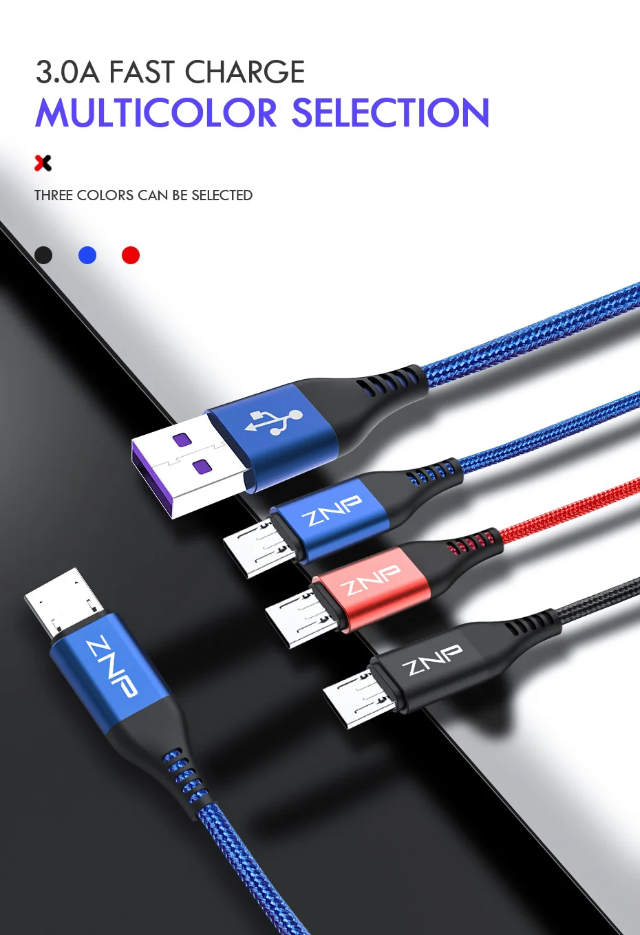 ZNP Micro USB кабель 3A Быстрая зарядка Microusb зарядное устройство шнур для samsung Xiaomi Redmi Note 5 Pro Honor планшет Android, телефон Micro